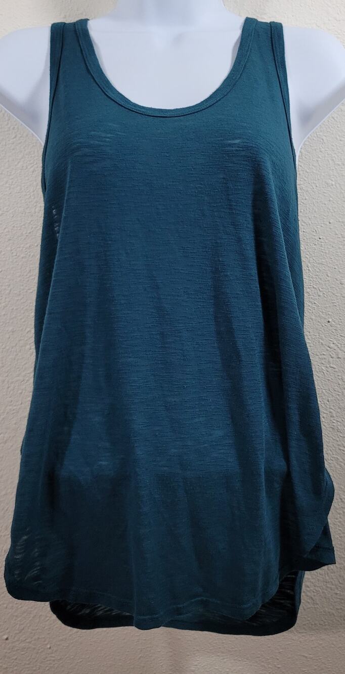 Lush Green Blue Slub Knit Tank Top Small Lightweight Soft Rounded Hem Sleeveless